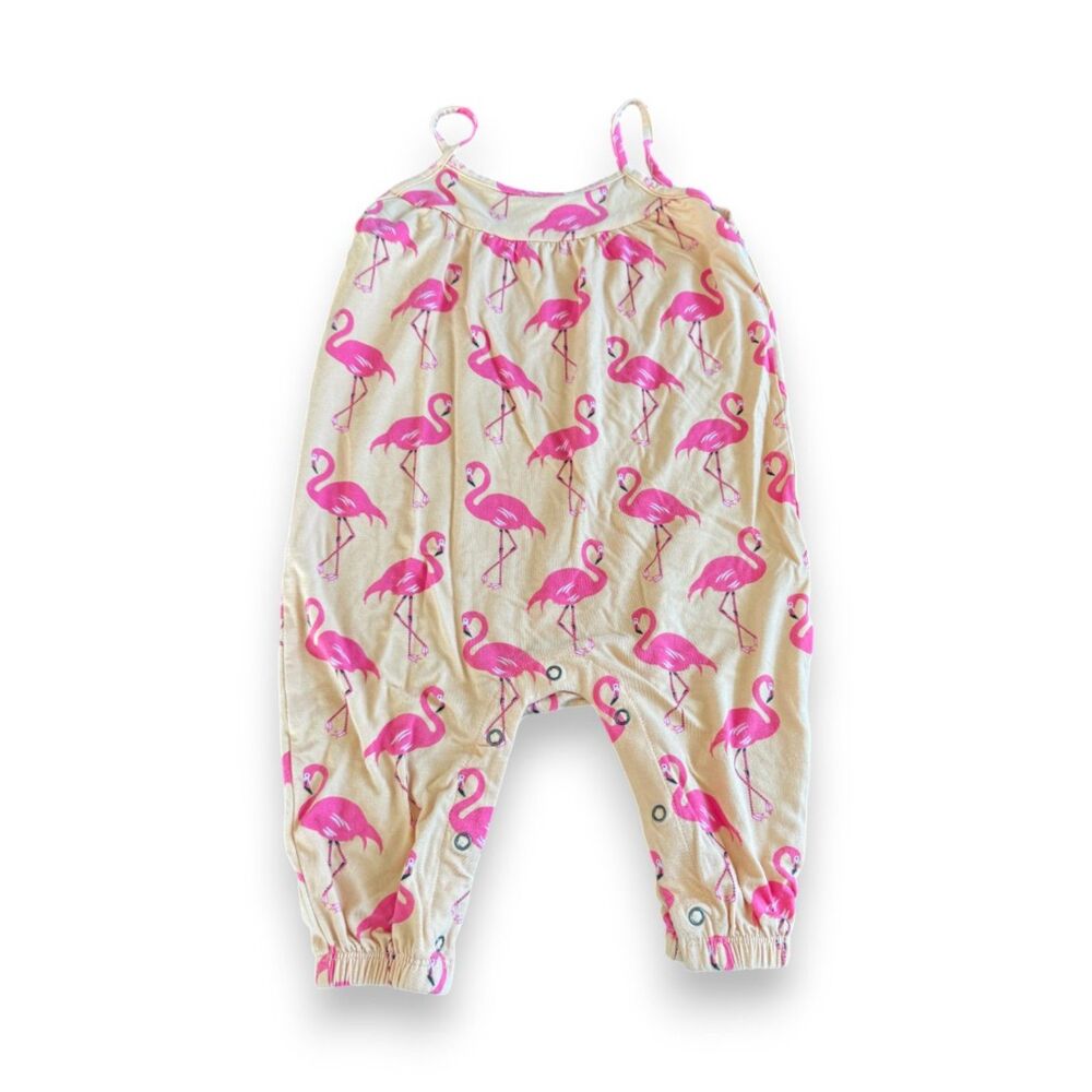 Sweet Bamboo Peach Flamingo Jumpsuit 6-12 Months VGUC